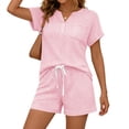 thumbnail image 5 of 2 Piece Short Sets for Women Henley Summer 2026 Lounge Spring Beach Airport Travel Vacation Outfits Matching Sweatsuit Pink 2XL, 5 of 6