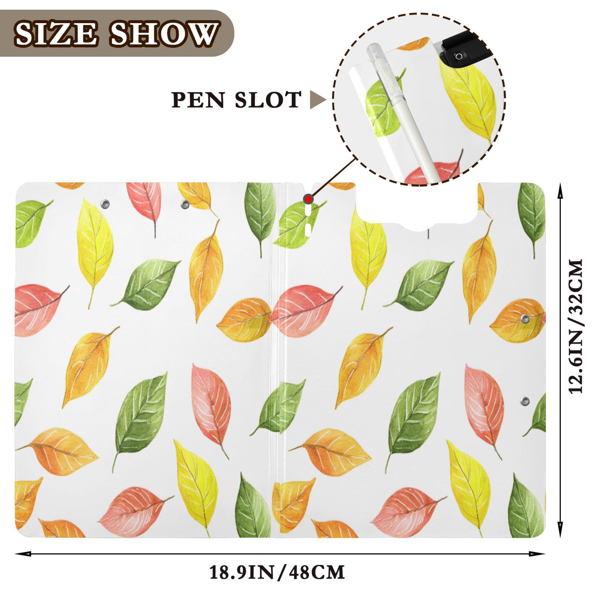 FORMRS A4 Clipboard Folder with Pen Holder Horizontal Foldable School Office Binder, Pink Colorful Leaves