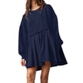thumbnail image 1 of Womens Oversized Sweatshirt Dress Long Flowy Patchwork Pullover Tops Cute Drop Shoulder Sweatshirts Fall Long Sleeve Mini Dress Teen Girls Crewneck Solid Tunic Pleated Loose Clothing Beig, 1 of 5