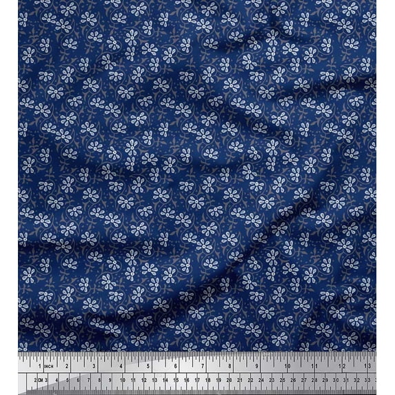 Soimoi Polyester Crepe Fabric Floral Block Printed Craft Fabric by The Yard 42 Inch Wide