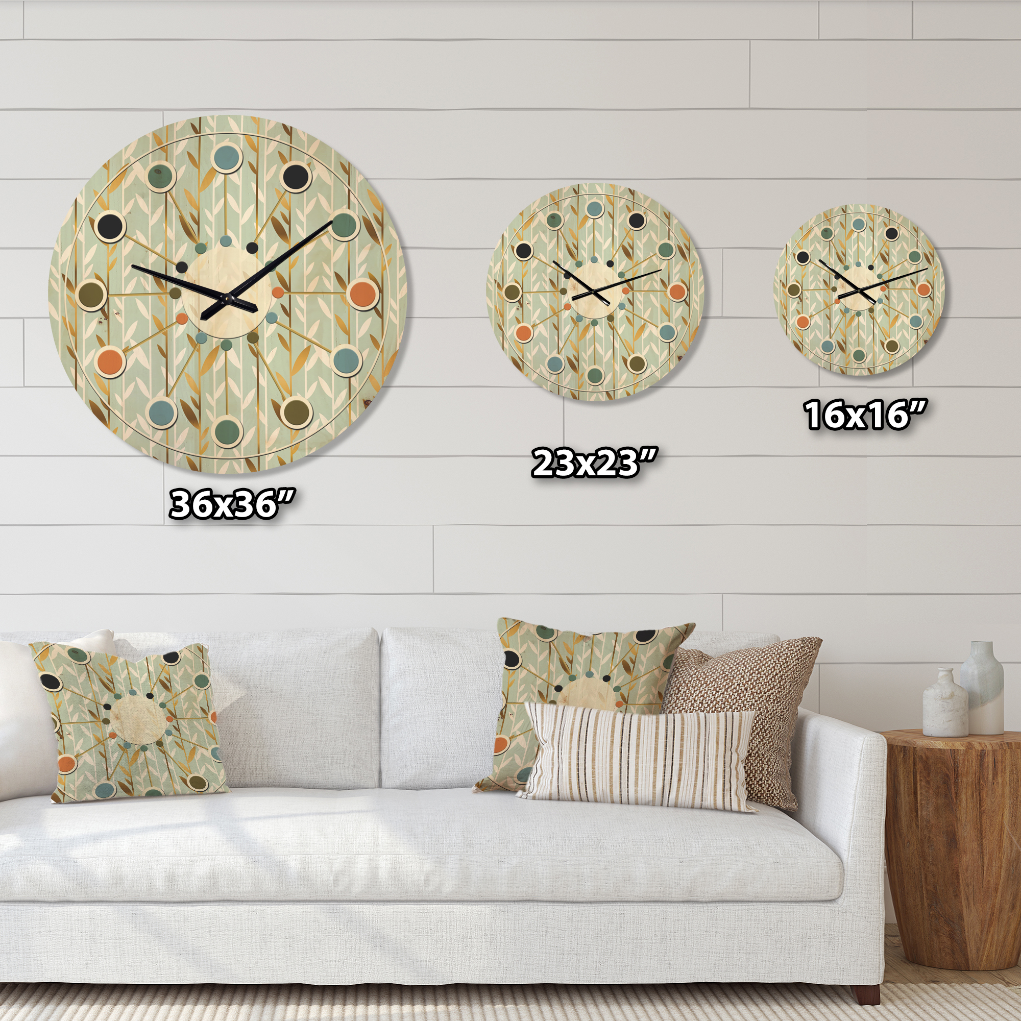 Designart 'Retro Golden Foliage I' Mid-Century Modern Wood Wall Clock