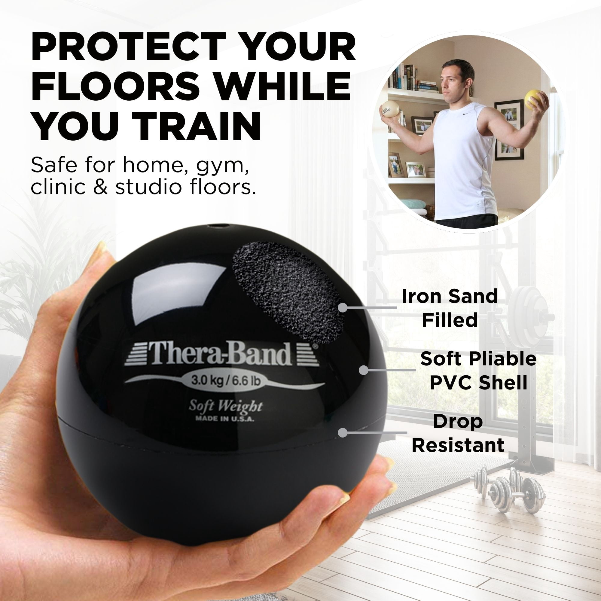 THERABAND Soft Weight 6.6 Lb, 4.5" Ball-Shaped Isotonic Exercise Balls for Physical Therapy, Weighted Ball Set for Pilates, Shoulder Strength & Rehab, Color-Coded, Portable & Easy to Grip
