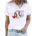 thumbnail image 1 of EQWLJWE Hauts d'Été pour Femmes Hauts pour Femmes Liquidation Mode Féminine Été Col Rond Loisirs Manches Courtes Imprimé Baseball, 1 of 5