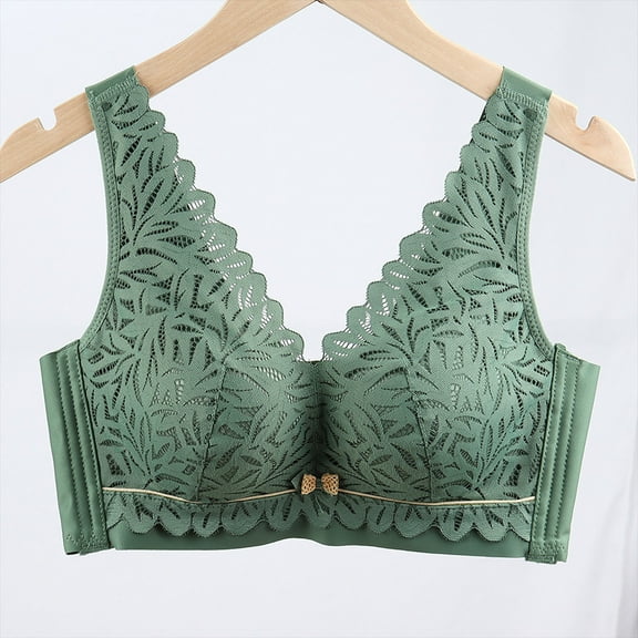 Zunfeo Bras for Women- Push-up Lace Sexy Wire Free Full Figure Bralette Underwear Green S