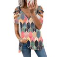 thumbnail image 1 of QJUHUNG Women Summer Short Sleeve Cold Shoulder V Neck Zipper Tunic Tops Loose Leopard Blouse, 1 of 2