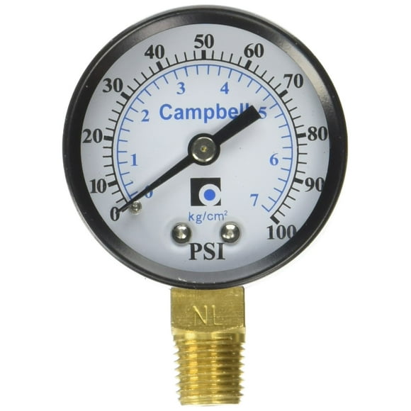 Manómetro Campbell PG1T-NL 0-100 PSI, 5 cm, cara, rosca de 1/4 pulgadas