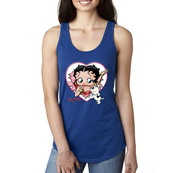 Wild Bobby, Betty Boop Heart Blowing Kiss Dog Betty Boop Ladies Racerback Tank Top, Royal, Small