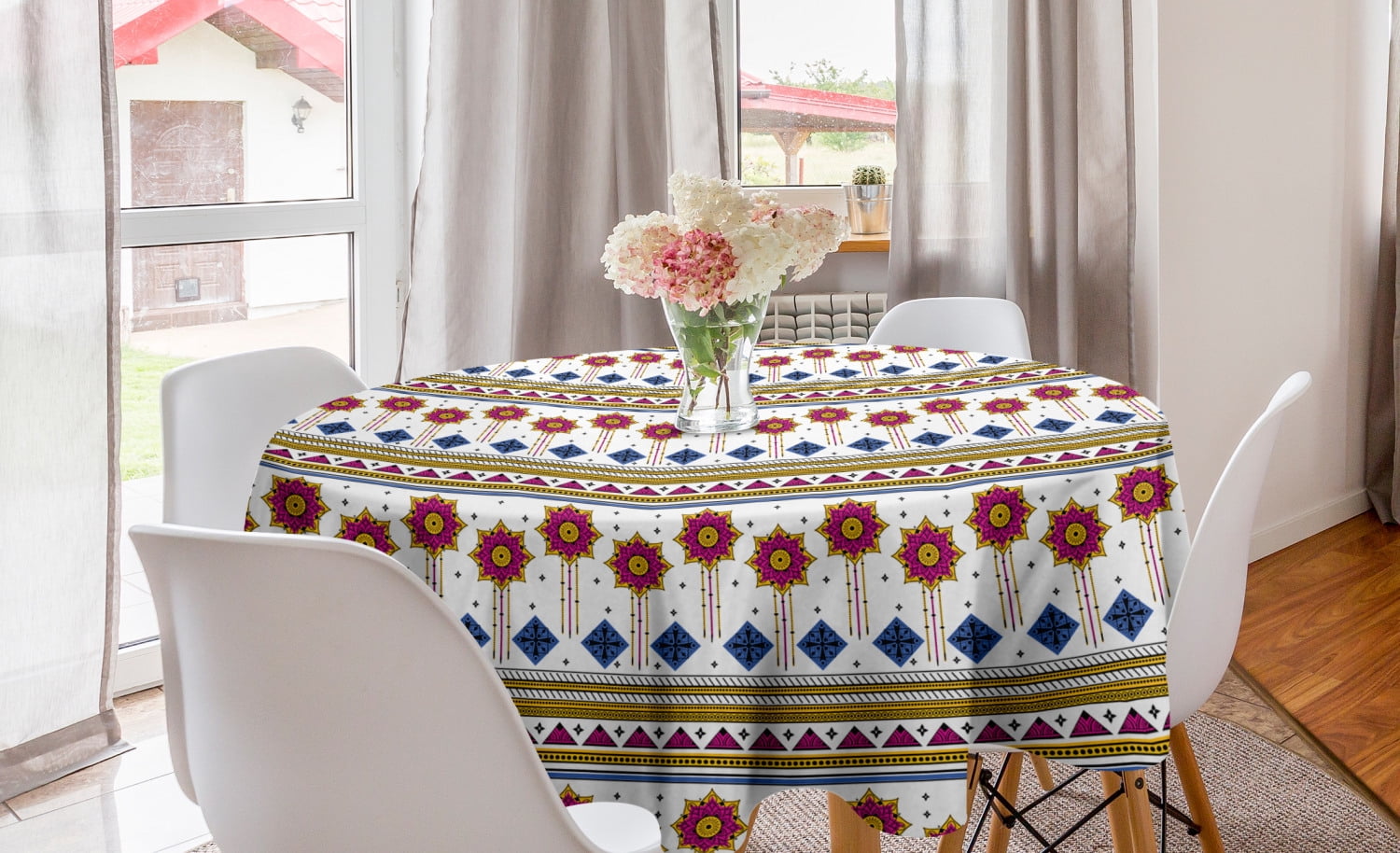 Colored Tablecloth Tribal Round Tablecloth, Colored Vector Seamless Pattern with Mayan ...