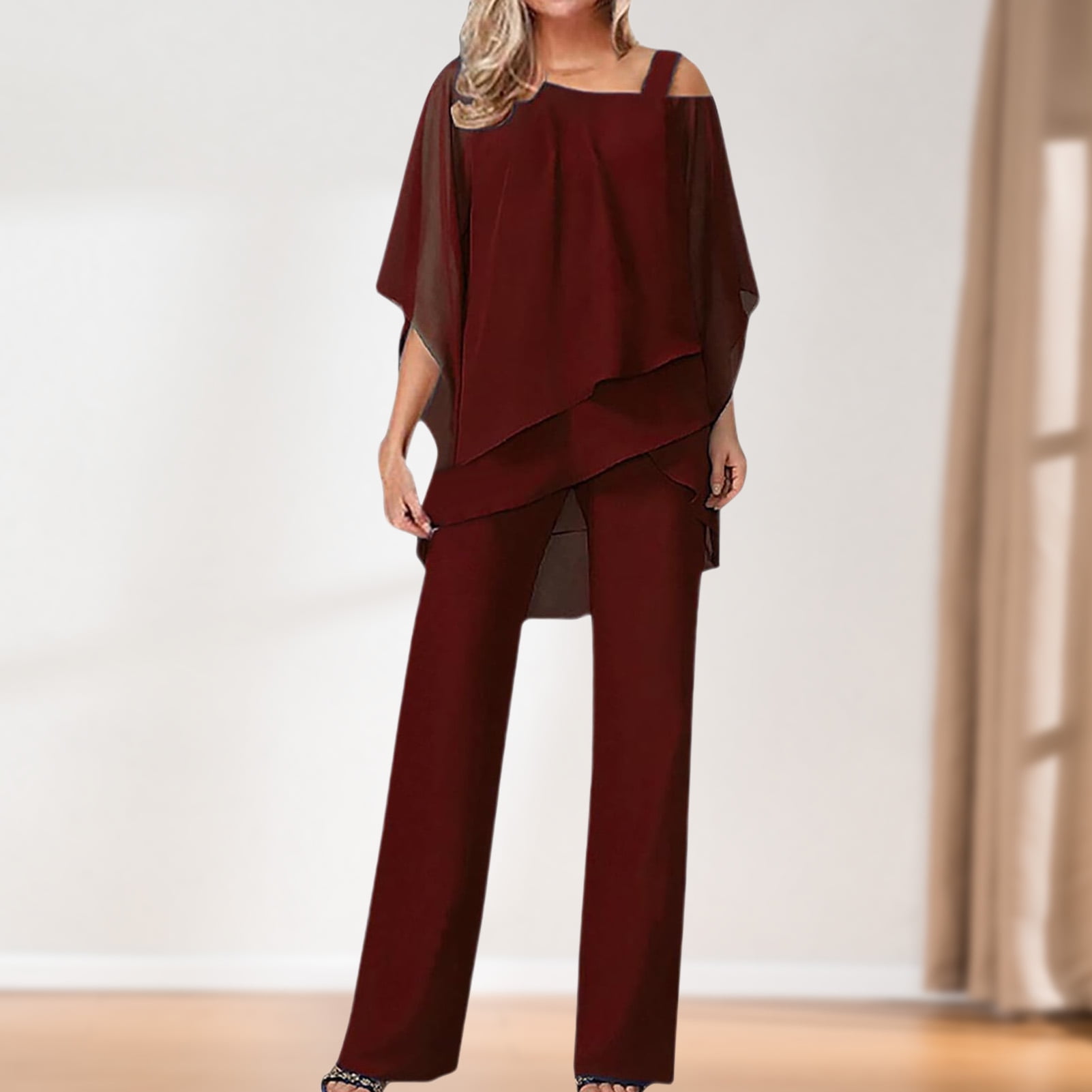 Traje de 2 piezas para mujer Comodo gasa Chic Dobladillo asimetrico Trajes de noche de boda Hugtrwg Para estrenar Walmart en linea