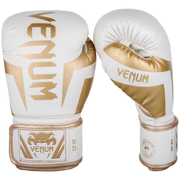 Venum Elite Hook and Loop Training Boxing Gloves 16 oz. White/Gold