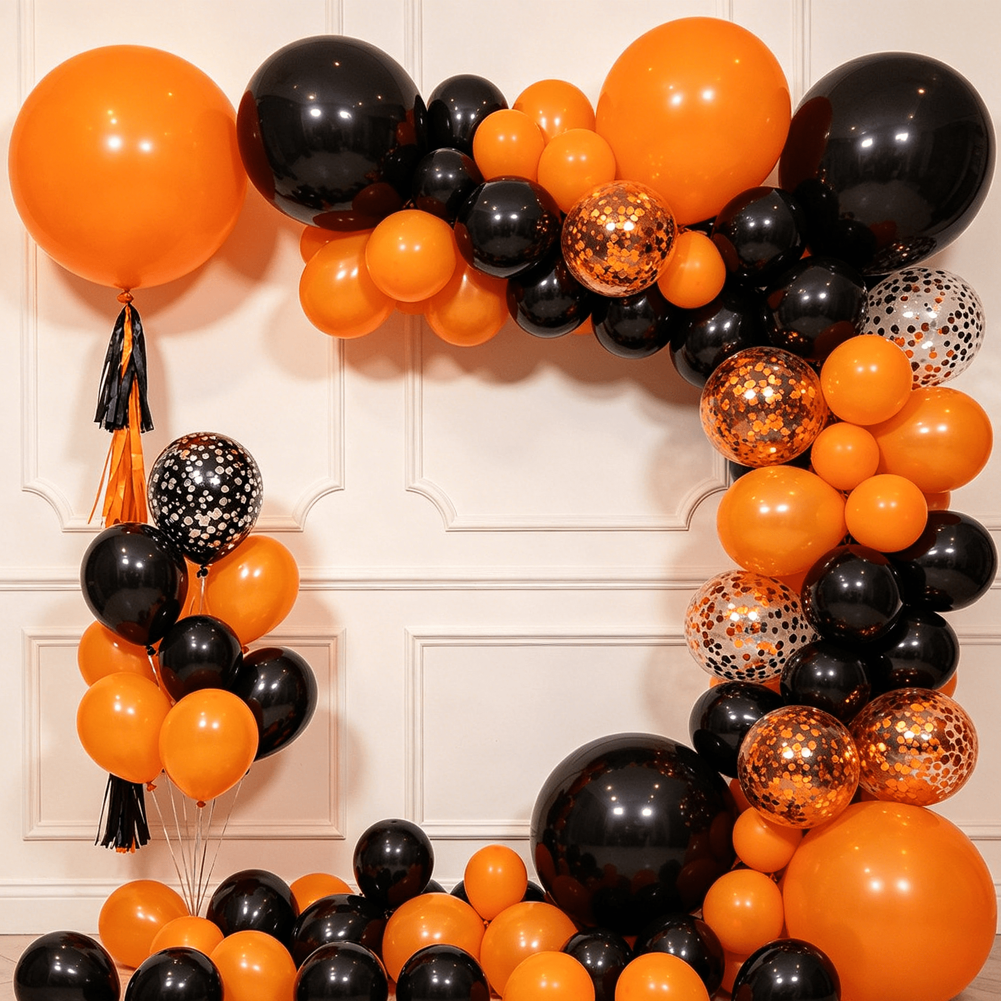 KIRIKOU 138pcs Black and Orange Balloon Garland Arch Kit 18" 12" 10" 5" Chrome Metallic Confetti Pastel Latex Balloons for Birthday Wedding Baby Shower Holiday Graduation Party Decors
