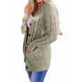 thumbnail image 3 of Women'S 2025 Fall Long Sleeve Cable Knit Sweater Open Front Cardigan Button Loose Outerwear Light Army Green L, 3 of 8