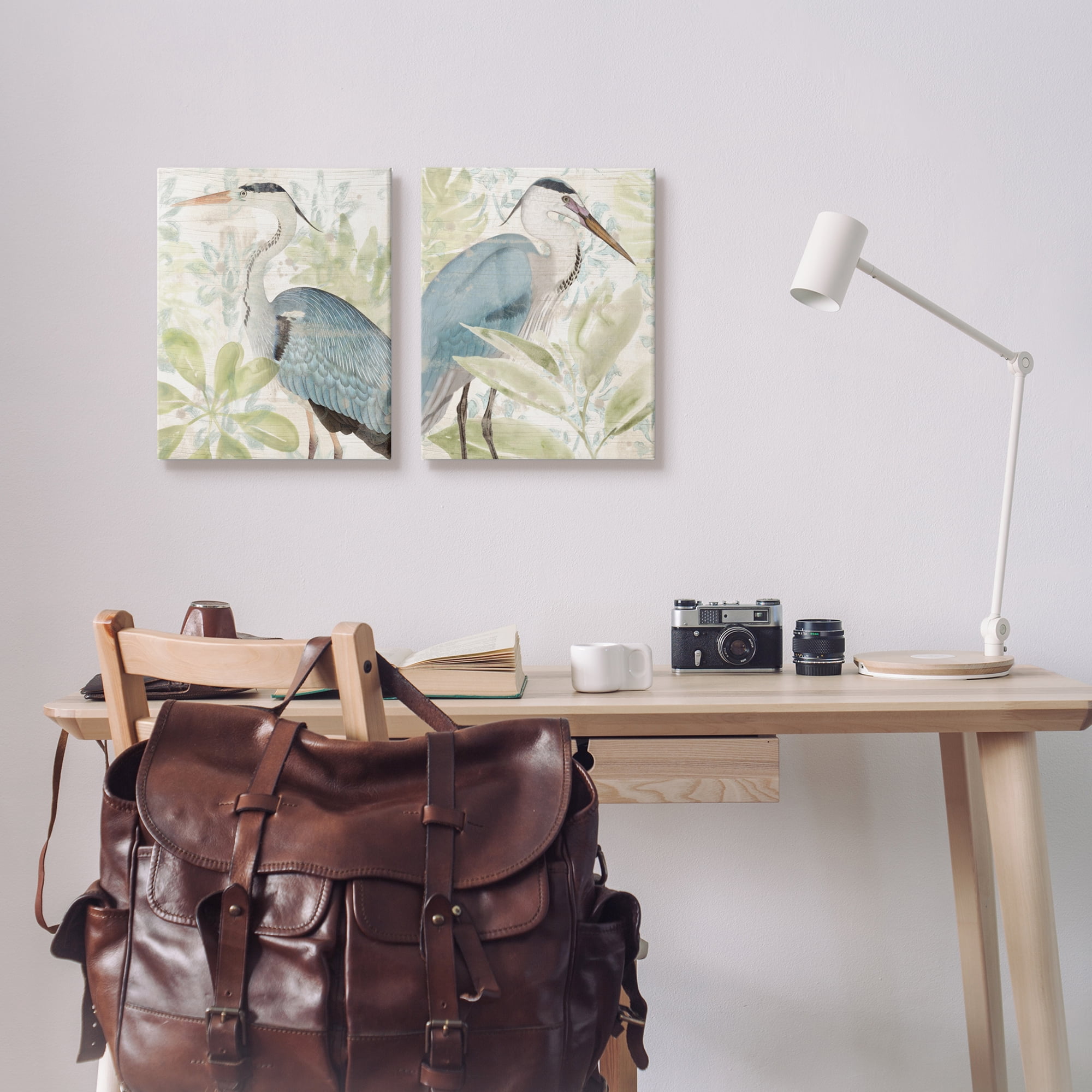 Stupell Industries Cranes & Tropical Plants Animals & Insects Painting Gallery Wrapped Canvas Art Print Wall Art, 16 x 20, Set of 2