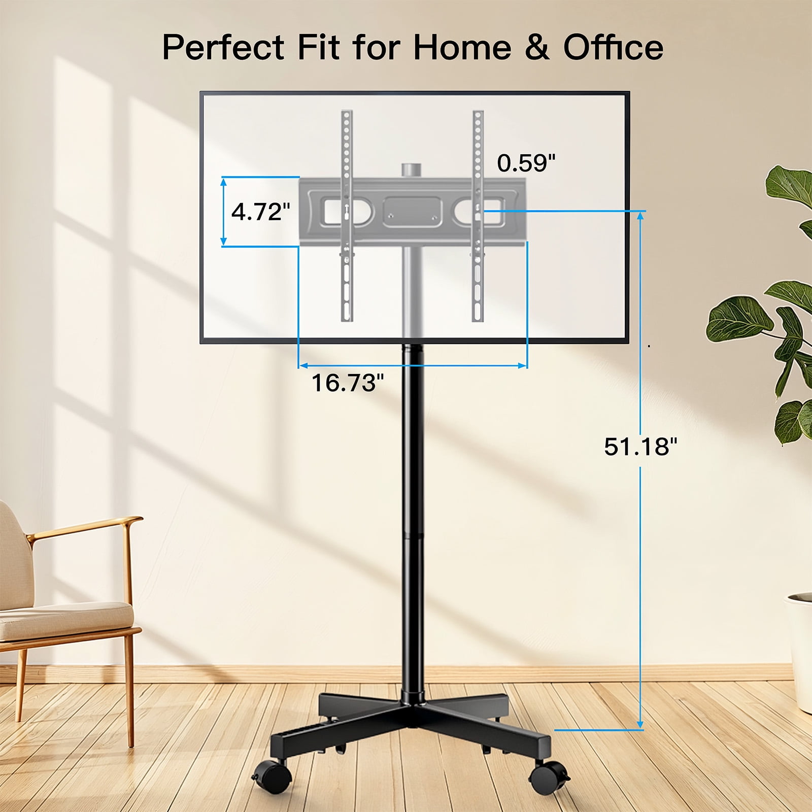 MountFTV Rolling TV Stand Mount for 23-60 inch,Mobile TV Stand Holds up to 88lbs with Height Adjustable,TV Cart with Locking Wheels Max 400x400mm Rolling TV Cart