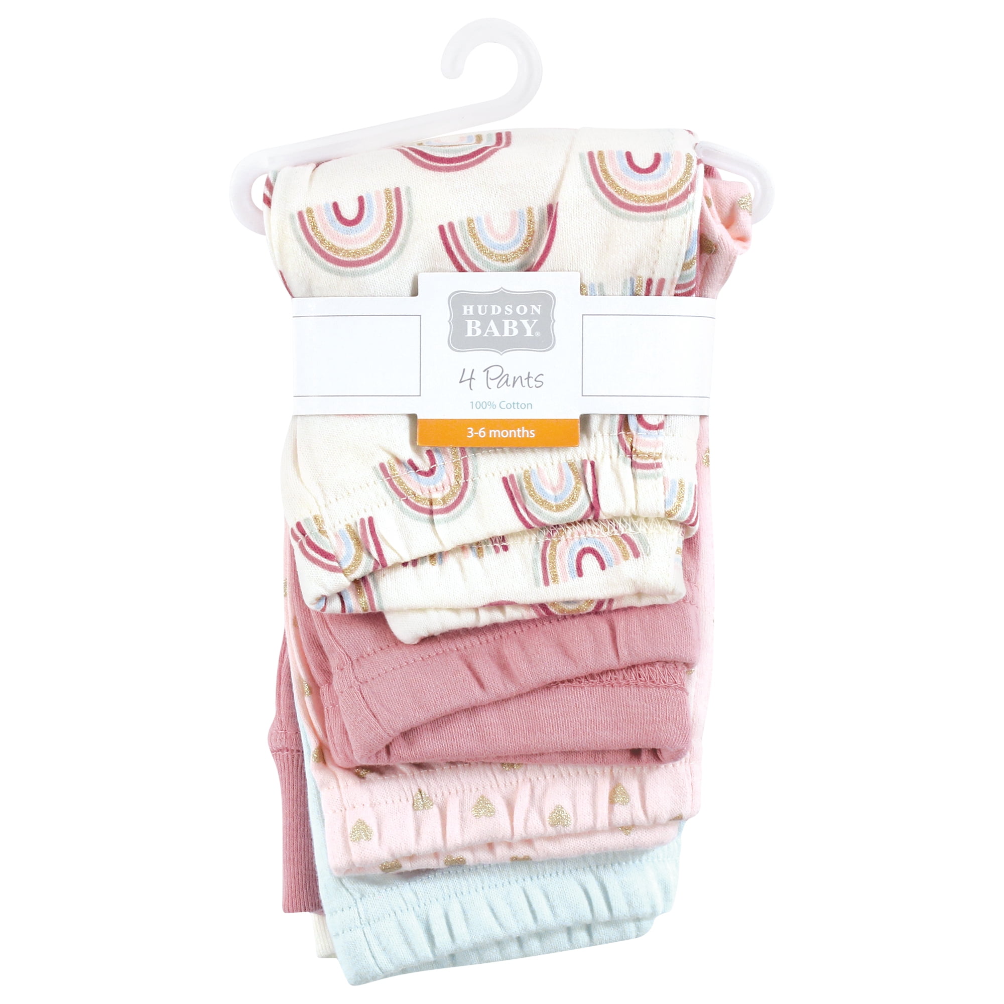 Hudson Baby Girls Cotton Pants and Leggings, Soft Rainbow, 3T