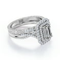 thumbnail image 3 of JeenMata Twisted - 1.5 Carat Emerald Cut Moissanite - Filigree Band - Double Halo Design Wedding Ring Set - 18K White Gold Plating over Silver, 3 of 7