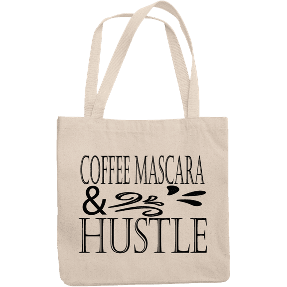 12oz Canvas Tote Bag - Coffee, Mascara & Hustle, Caffeine Lover Lash Artists or Enthusiasts Quote - Beauty Themed Merch for Makeup Artist or Cosmetologist, Gift for Makeup Lovers & Beauticians