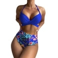 thumbnail image 1 of Aayomet Womens Bathing Suits Color Sexy Printed Hard Bag Gathering Swimsuit Split Swimsuit (Blue, S), 1 of 3