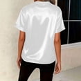 thumbnail image 5 of POIUYTR Women Satin Silk Shirts Summer Business Short Sleeve V Neck Blouses Work Office Loose Comfy Soft Solid Color Tops, 5 of 6