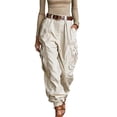 thumbnail image 2 of Karymi Women's Shorts Pleated Cargo Jogger Pants, Solid Wide Leg Long Trousers, Multi Large Flap Side Pockets, Elastic Cuffed Ankle Hem (Belt Not Included) Women's Clothing, 2 of 6