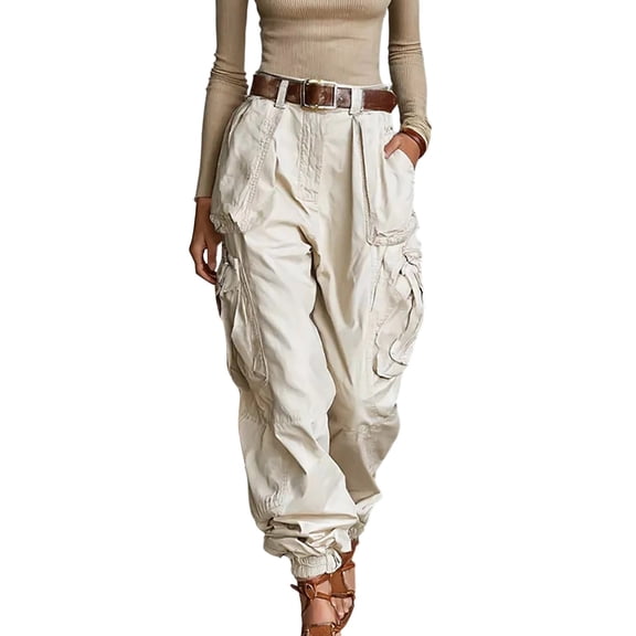 Jerdar Women's High Waisted Lightweight Cargo Capris Hiking Summer Pants Joggers Elastic Waist Travel Outdoor with Pockets L