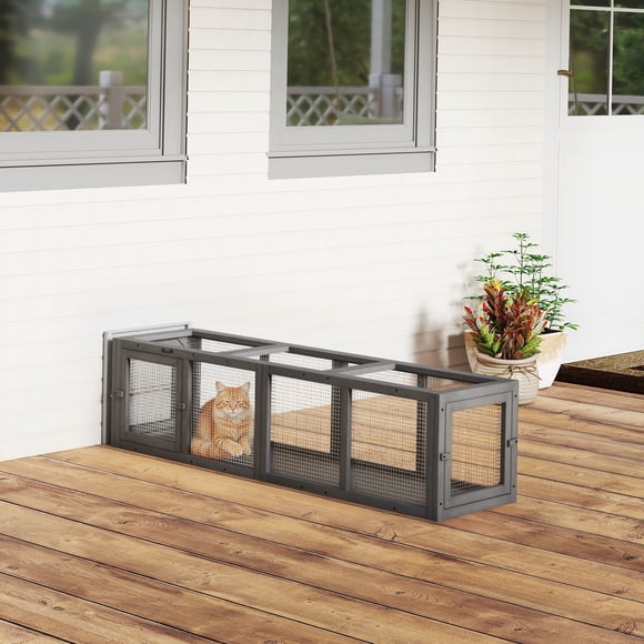 JWRWEFA Outdoor Cat Tunnel, 59" Wooden Play Cat Enclosure with Wire Mesh, Modular Outdoor Cat Run for Garden or Backyard