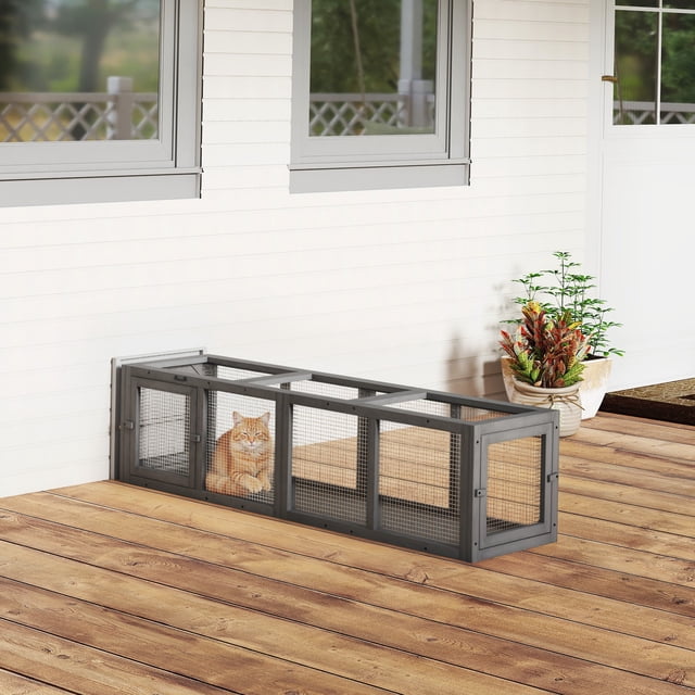 JWRWEFA Outdoor Cat Tunnel, 59" Wooden Play Cat Enclosure with Wire Mesh, Modular Outdoor Cat Run for Garden or Backyard