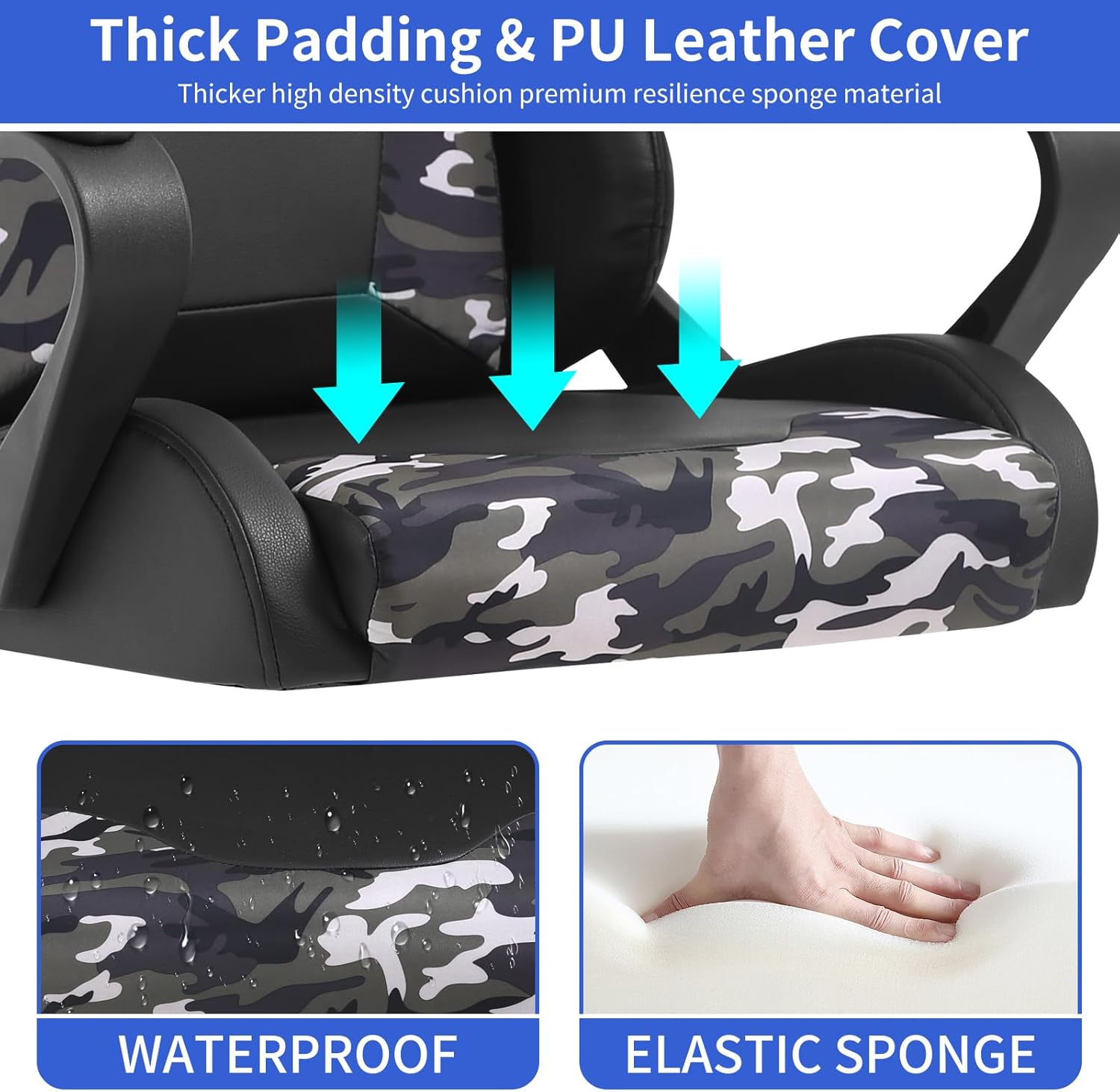 Dkelincs High Back Gaming Chair Racing Office Chair Leather Ergonomic Computer Chair Adjustable Swivel Rolling Desk Chair for Adults Teens, Camo