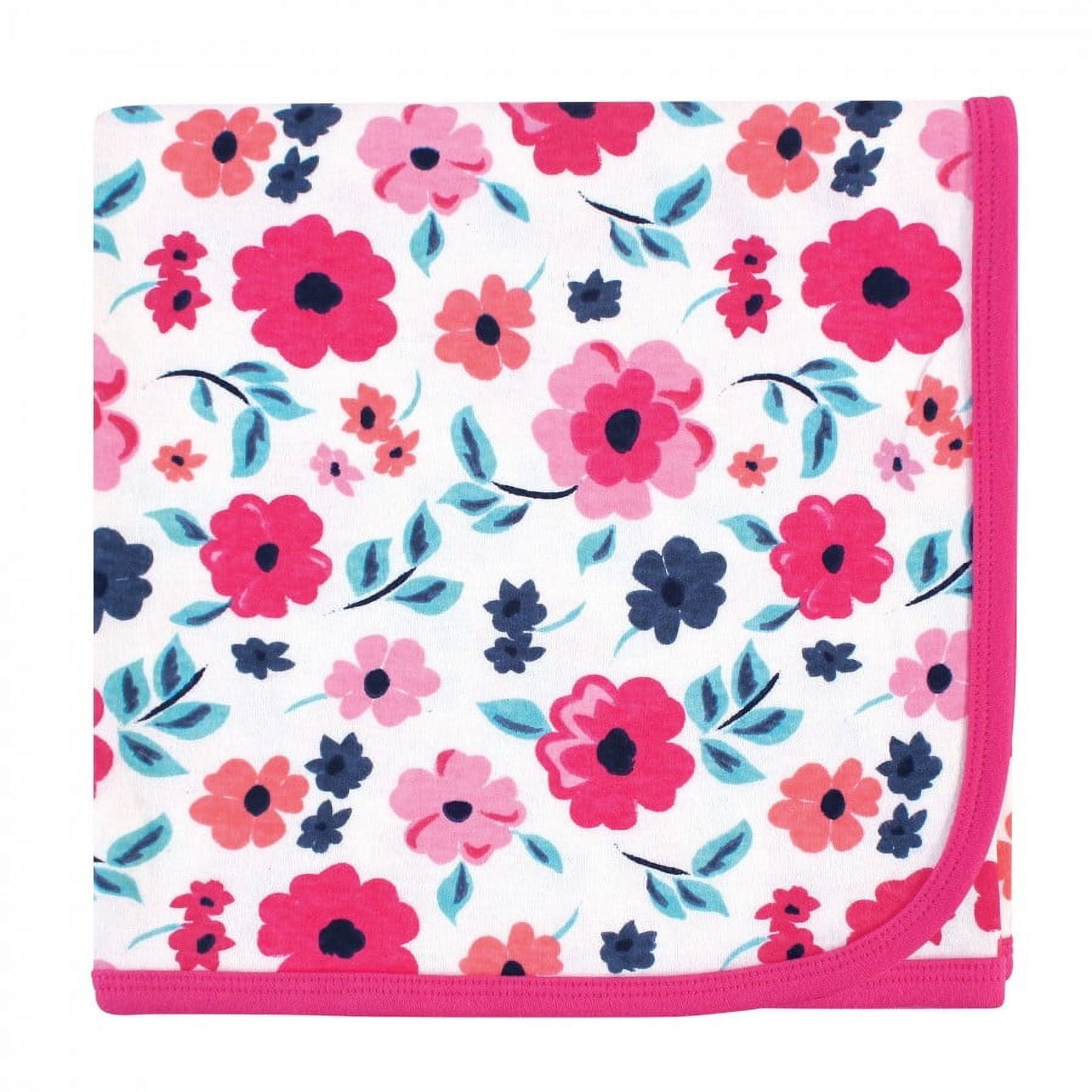 Touched by Nature Baby Girl Organic Cotton Swaddle Blanket and Headband or Cap, Garden Floral, One Size