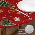 thumbnail image 3 of Red Christmas Round Tablecloth, Fitted Table Cover with Elastic for 36"-44" Round Tables, Xmas Tree Snowflake Stars Farmhouse Table Cloth Outdoor Indoor Dinning Party Waterproof Tablecloths, 3 of 7