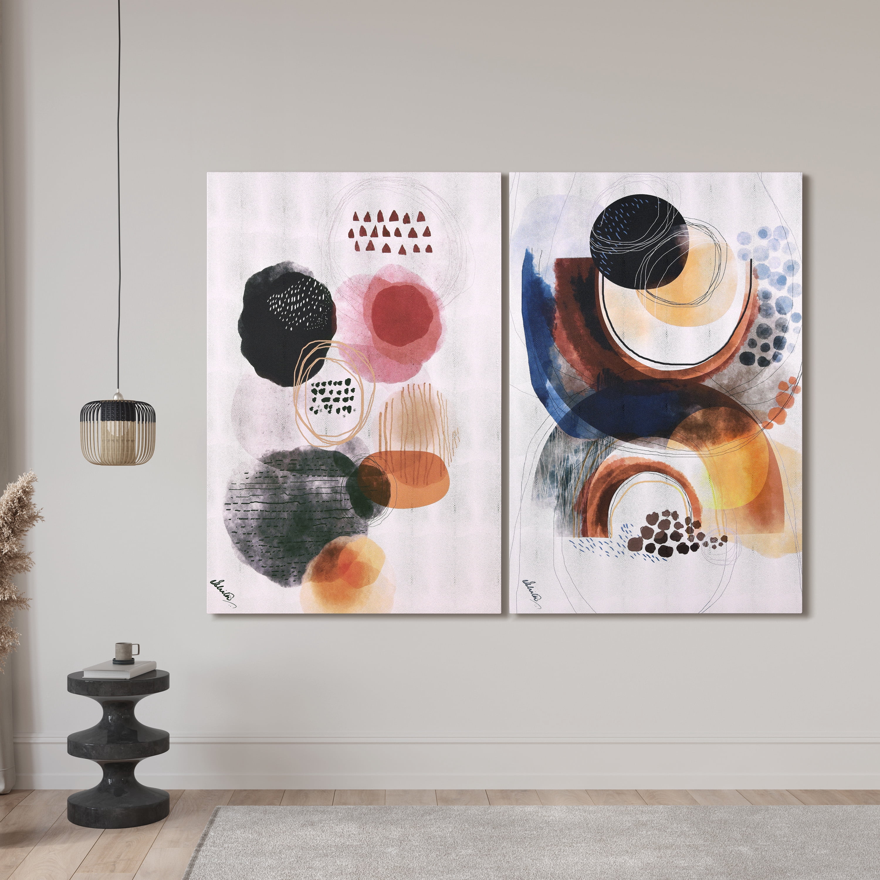 "Colorful Harmony I & II", Colorful Abstract Rendered on Silver Shagreen Wrapped Canvas Wall Art Set, sized 60"x40"