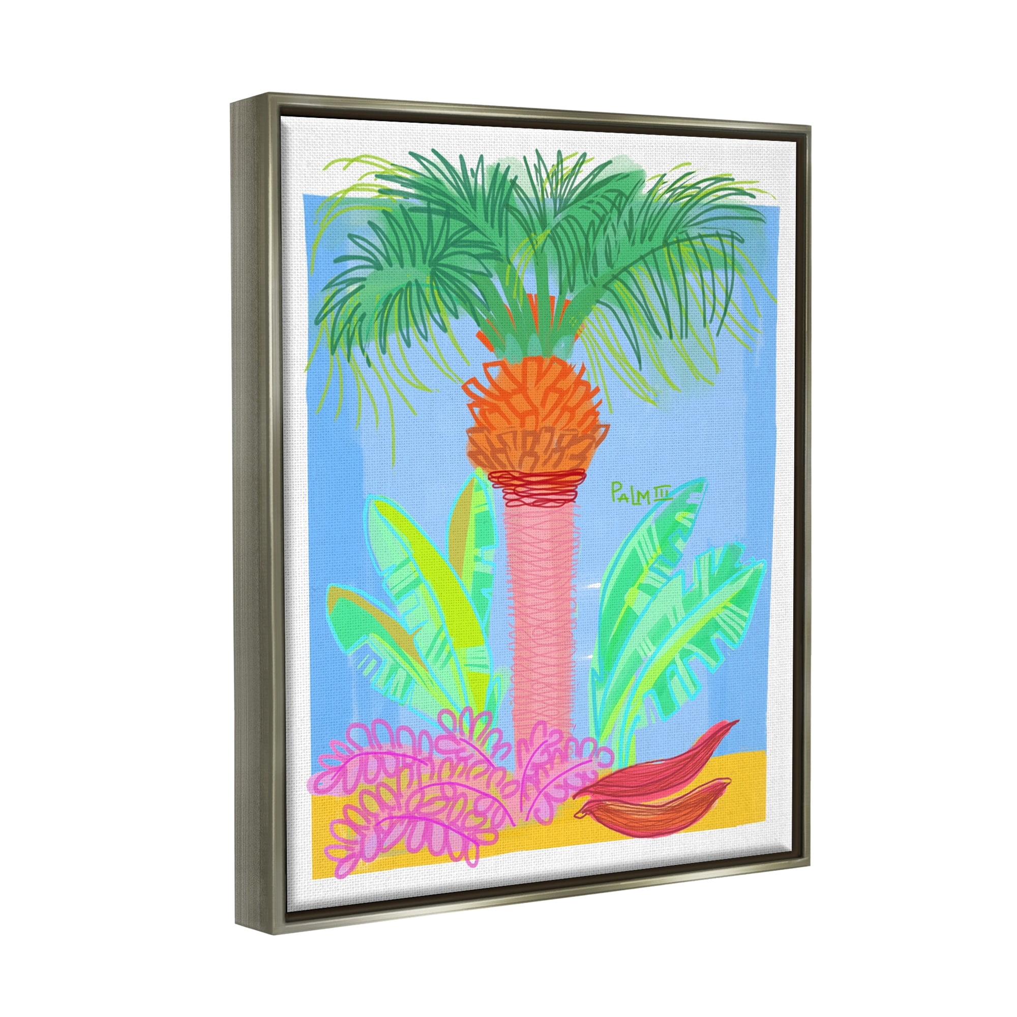 Stupell Industries Tropical Palm Tree Botanicals Summer Beach Day Graphic Art Luster Gray Floating Framed Canvas Print Wall Art, Design by unknown