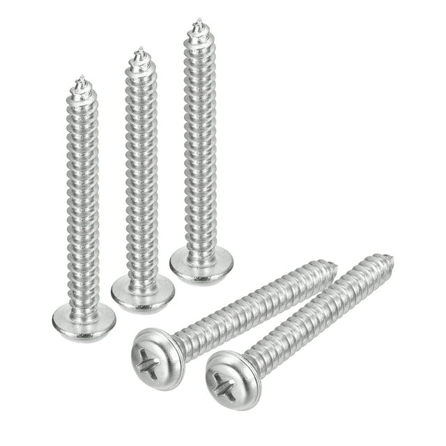 Unique Bargains ST5x45x10mm Phillips Pan Head Self-tapping Screw with Washer, 50pack 304 Stainless Steel Wood Screw (Silver)