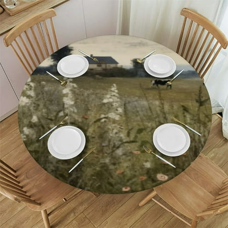 

Autua Cow Theme Round Table Cover Stain Resistant Washable for Indoor Outdoor Tablecloth Kitchen Dining Wedding Parties Full Width Single-Sided Printing 100% Polyester Fiber 46 -50