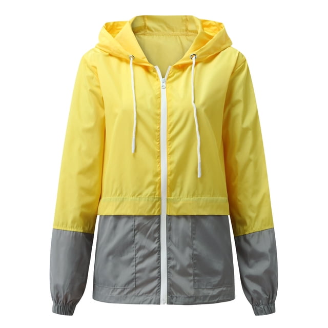 xiaxaixu Women Packable Rain Jacket Outdoor Color Block Hooded Windbreaker