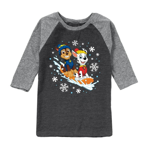 Paw Patrol - Chase Marshall Sledding - Toddler And Youth Raglan Graphic T-Shirt