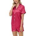 thumbnail image 5 of felwors Silk Pajamas for Women Set Short Sleeve Sleepwear Soft Button Down Loungewear 2 Piece Satin Pjs Shorts Set Hot Pink, S, 5 of 8
