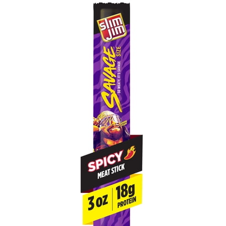 Slim Jim Savage Smoked Meat Sticks, Spicy Flavor, High Protein, 3.0 oz.