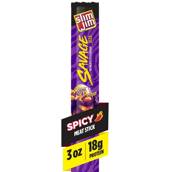 Slim Jim Savage Smoked Meat Sticks, Spicy Flavor, High Protein, 3.0 oz.