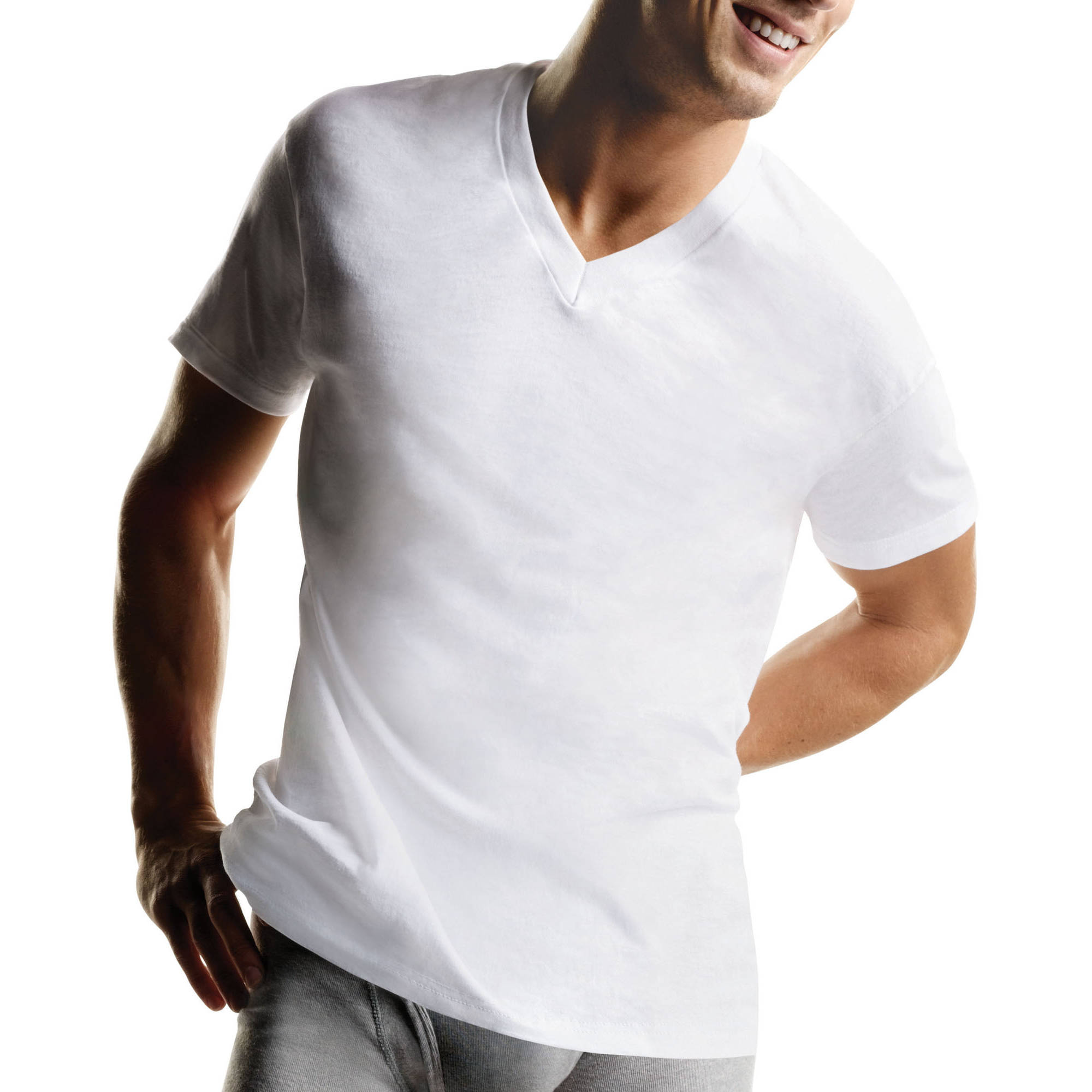 Hanes Men's Fresh IQ White V-Neck T-Shirt 6+1 Free Bonus Pack - image 2 of 6
