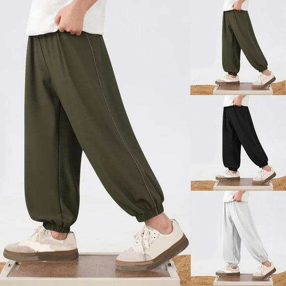 NAISIBABY Boys Jogger Pants 7 T, Elastic Waist with Pockets Baggy Fit Casual Sports Pants Green(5-15T)