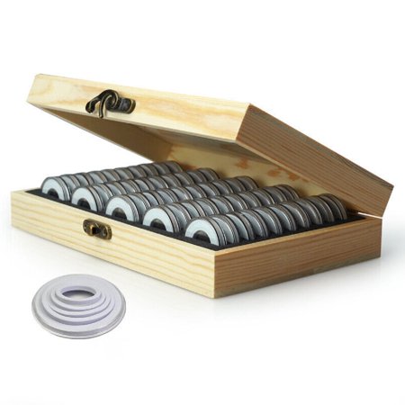 Wooden Coin Storage Case Holder Collectible Coin with 50 Capsules Accommodate