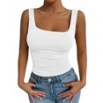 thumbnail image 2 of longantii Square Neck Tank Top for Women - Summer Basic Going Out Tops Tight Crop Ruched Fashion Clothing 2026 White S, 2 of 7