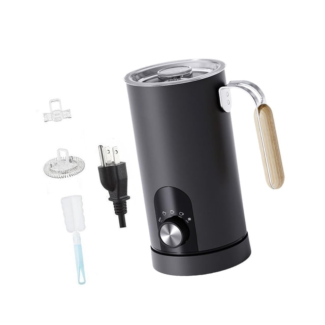 Espumador de leche eléctrico automático, vaporizador de leche fría y caliente, batidora de mano, gran capacidad, acero inoxidable, fácil de limpiar, i negro