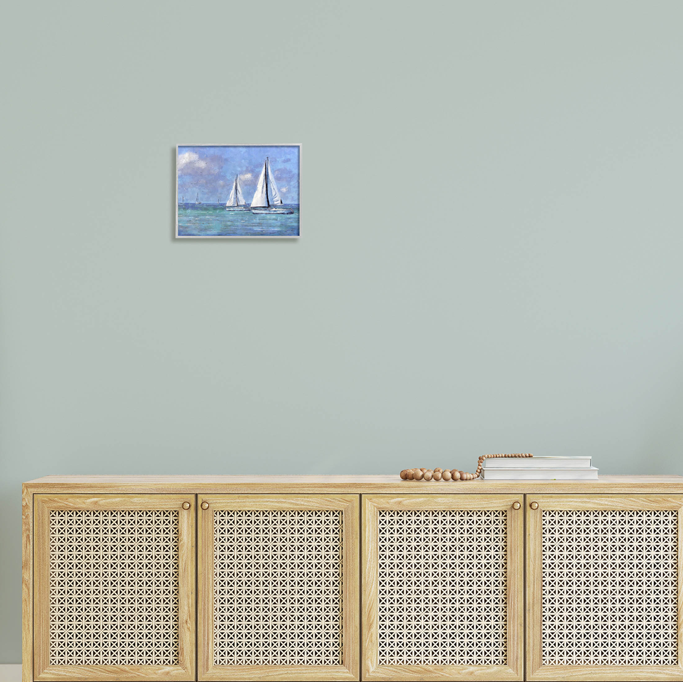 Stupell Industries Sailboats Drifting Vivid Blue Sky Painting Gray Framed Art Print Wall Art, Design by Nina Blue