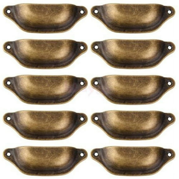 MYG for Antique Brass Cabinet Drawer Pulls 10 Pack, Vintage Shell Design Furniture Hardware, Decorative Cupboard Handles with Screws, 3.86\" Length for Home Improvement
