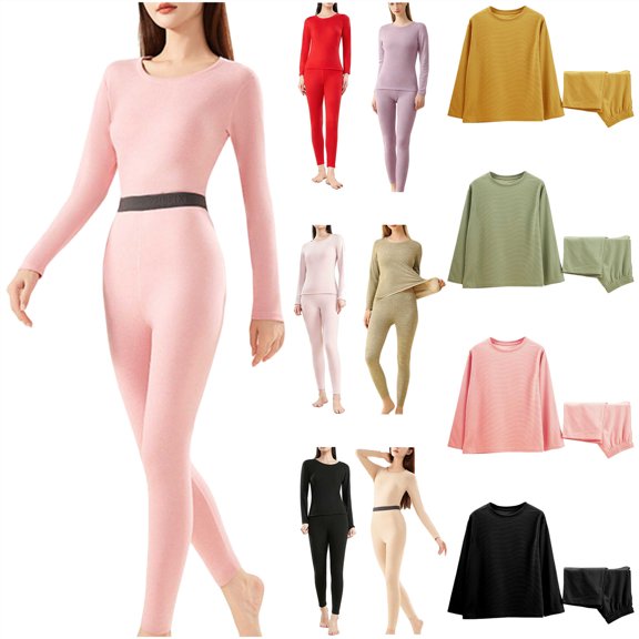 BiZtdJrK Womens Thermal Pajama Sets Solid Color Warm Base Layer Shirts and Long Johns 2 Piec Outfits Winter Clothes, Green, XXL