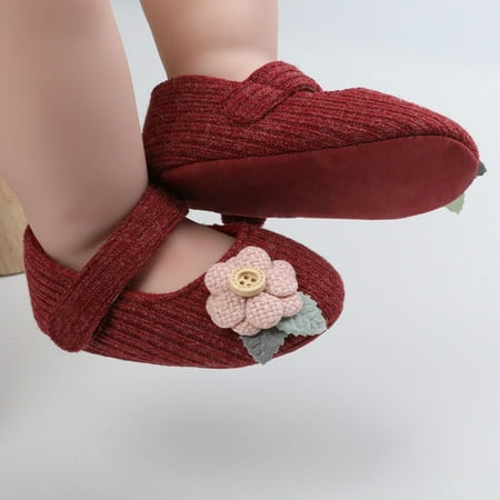 

NIBOLOG 1 Pair Crib Shoes Flower Decoration Anti-skid Soft Sole Prewalker First Walking Shoes for Baby Girls