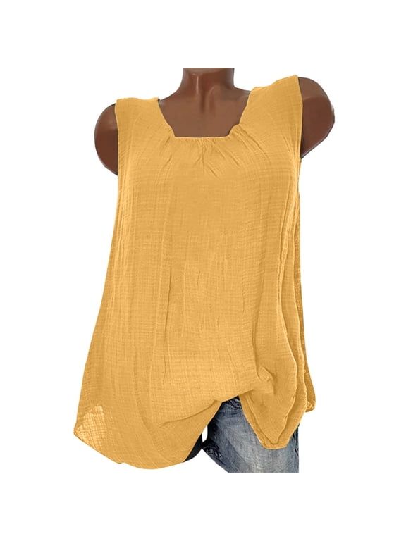 Ladies Casual Loose Fit Solid Color Round Neck Vest Top Sleeveless Tank for Women J,S