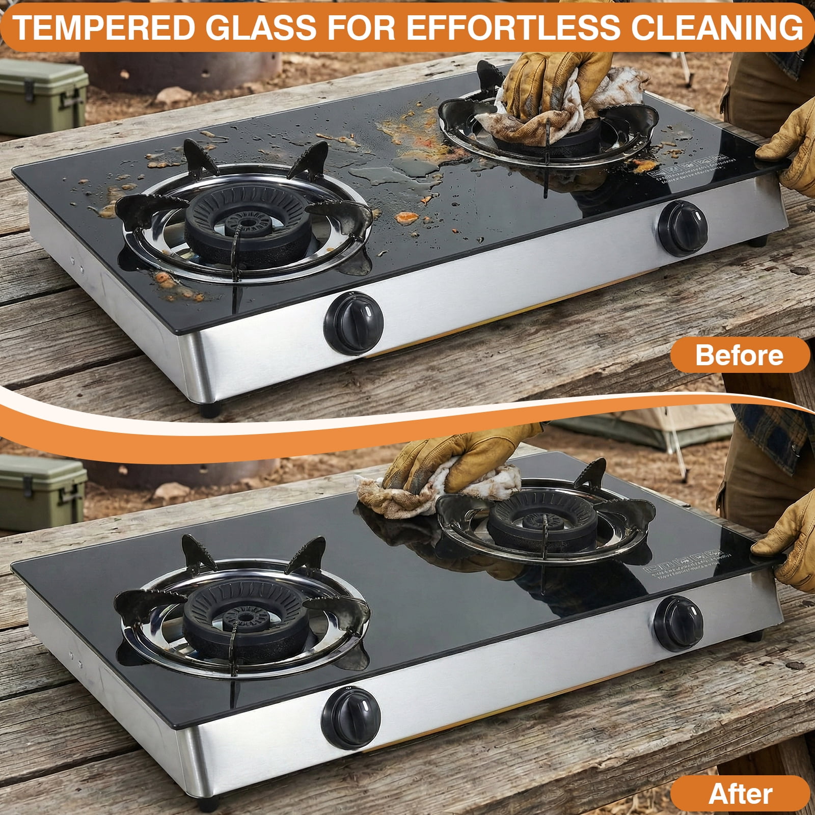 SIXDAY 2 Burner Propane Gas Cooktop, 19,000 BTU Portable Tempered Glass Stove with Auto Ignition, CSA Regulator & Hose